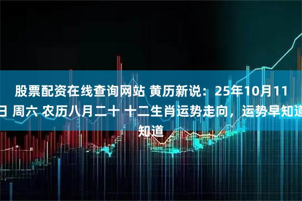 股票配资在线查询网站 黄历新说：25年10月11日 周六 农历八月二十 十二生肖运势走向，运势早知道
